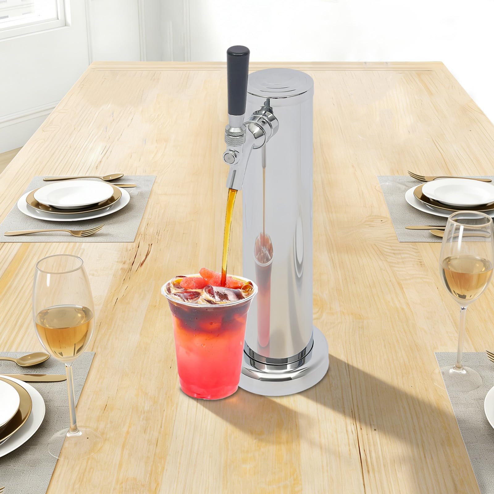 Columna de cerveza de acero inoxidable simple, tiradora de una sola tapa para barril, dispensador de bebidas profesional, material de bar, acabado pulido cromado, instalación fácil, para casa, bar