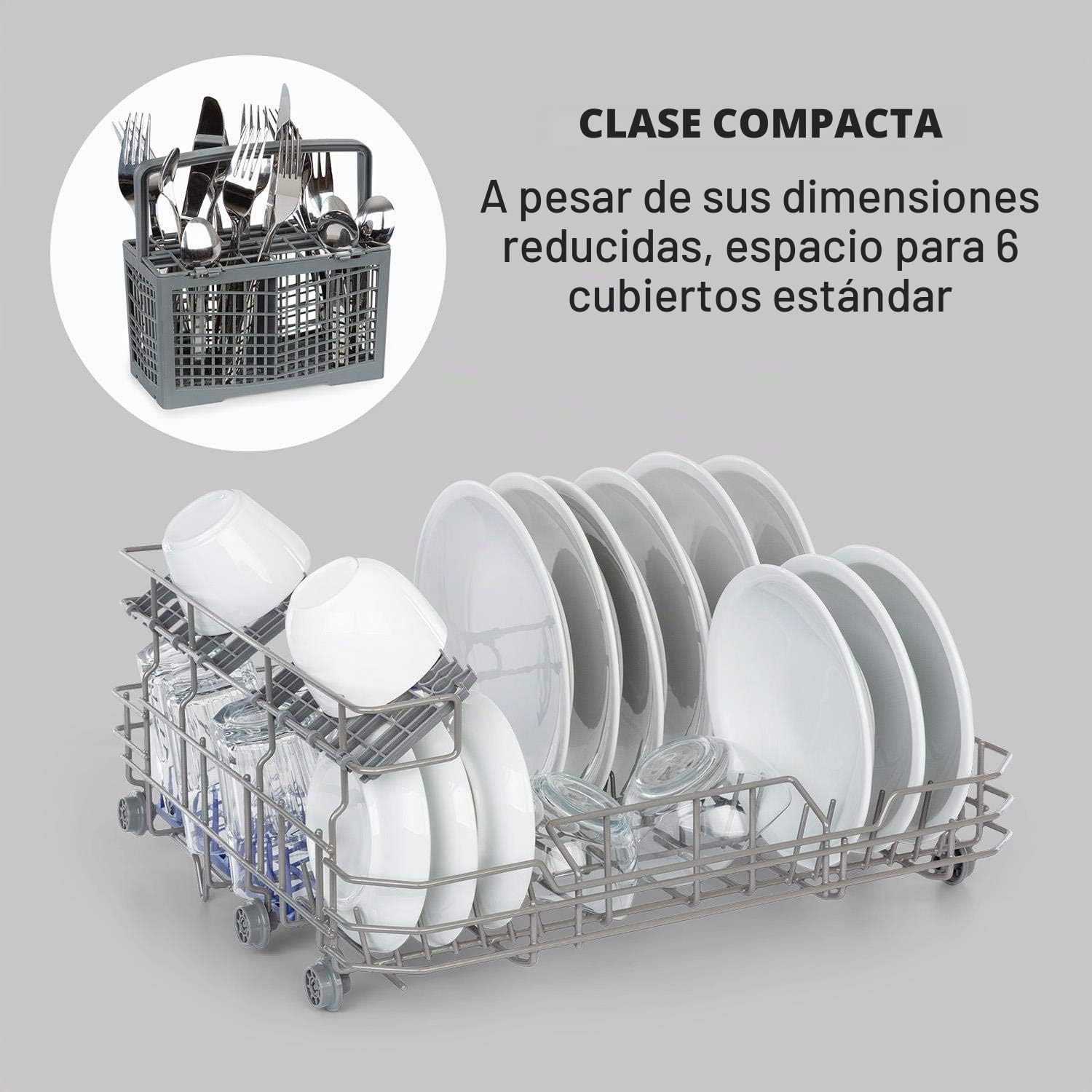 Klarstein Lagoona Mini lavavajillas de libre instalación, Potencia: 1380 W, 6 servicios estándar, Consumo de agua: 6,5 L, 7 programas más secado extra, 49 dB, panel táctil negro, blanco