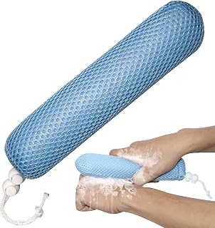 Shower Body Brush Skin Exfoliating Curved Back Scrub Brush Massage Bath Brush Extra Large Curved Handle European and American Hand Shaped Removable Bold Long Handle Back Tray (Blue+A)