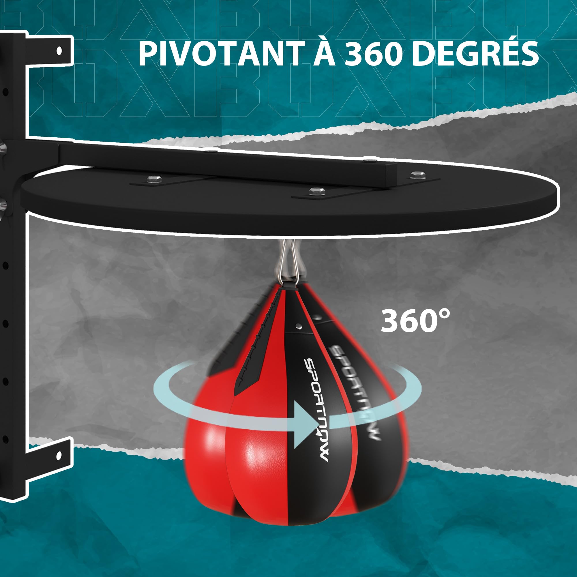 SPORTNOW Plateforme Murale avec Poire de Vitesse, Sac de Frappe, pour entraînement de Boxe, pivotant à 360° Hauteur Ajustable, Noir et Rouge