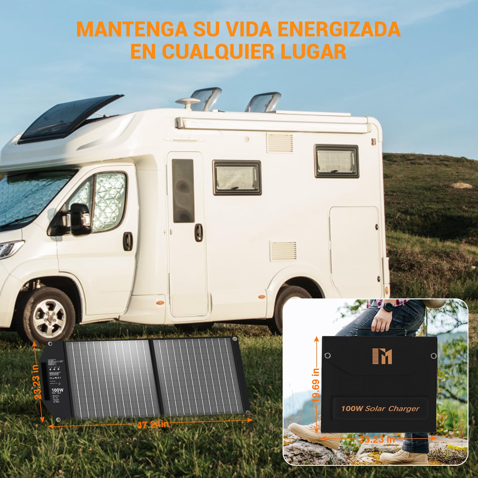 100W Panel Solar Portátil,USB-C PD, 65 W Carga Rápida, 24 V, MC4, CC, QC3.0, USB-A, Cargador Solar Para Central Eléctrica, Generador, Camping, Viajes Autocaravana, Vida Fuera De La Red