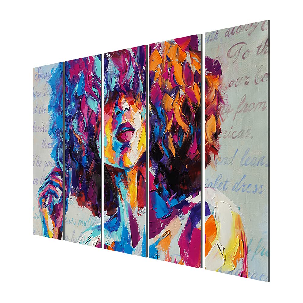 999STORE 5 panel wall painting wall frames for living room with frame wall hanging Portrait of a young woman bed gu (MDF_Size_76x130 cms_color_Multi) 5Frames0522 1