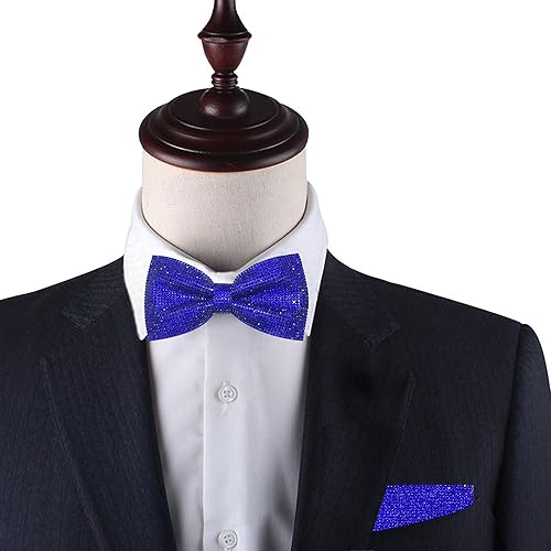 Miniatura 4 de Blue Crystal Rhinestones Pre-tied Bow Ties for men women  Formal Bowties with Adjustable Length  CK Bow Ties (Pocket Square Blue)