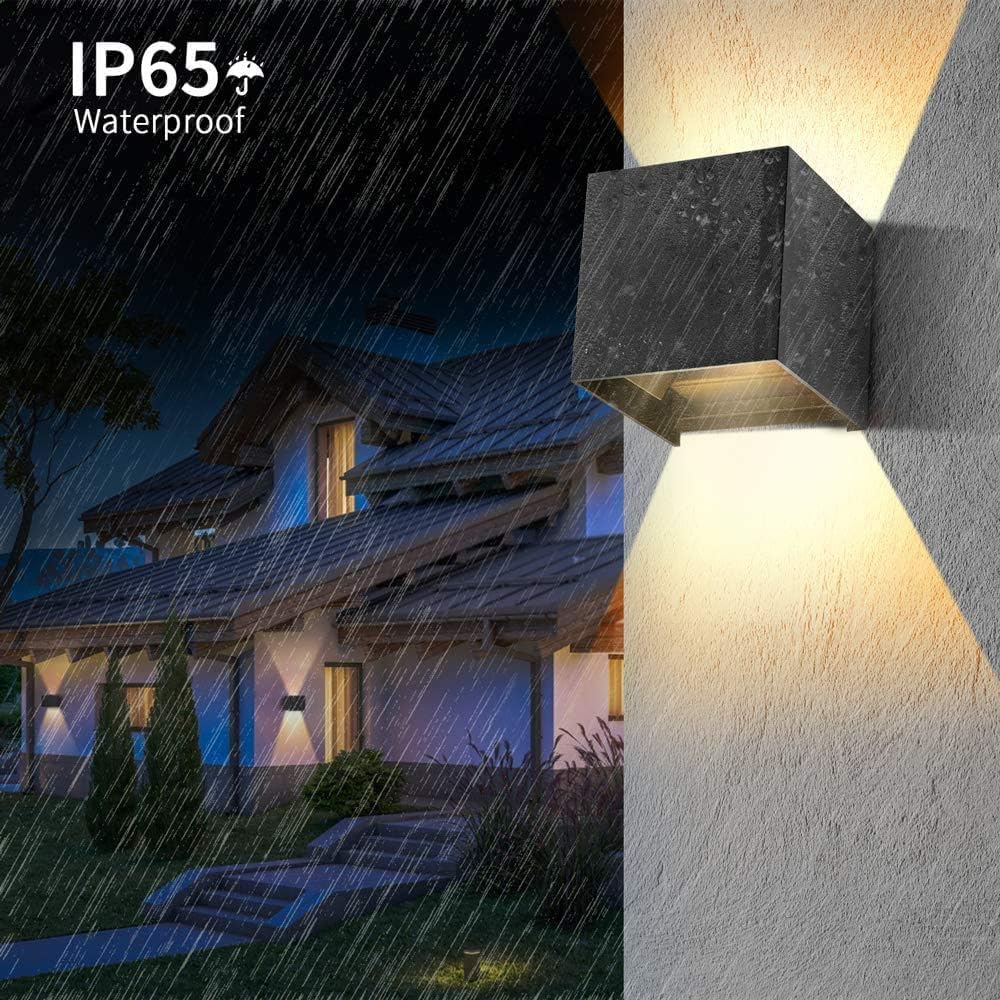 LEDMO 8 Stücke LED Wandleuchte 12W Wandlampe Schwarz 2700-3000K Warmweiß IP65 Wasserdicht