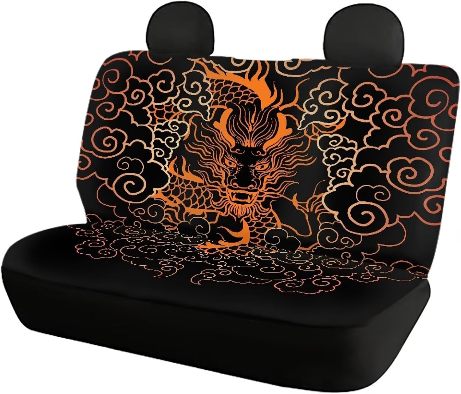 Dragon Orange Print All Weather Front Rear Car Seat Protectors Non Slip Bottom Protect Your Seats from Dirt