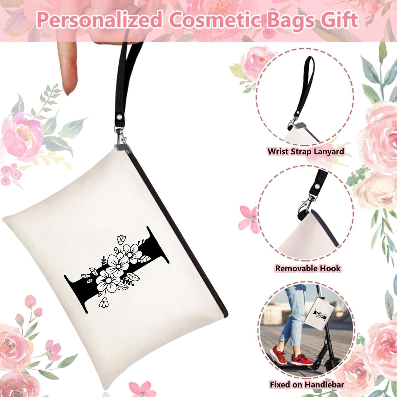 Personalized Initial Tote Bag for Women - Monogrammed Bags with Makeup Gift Bag for Wedding, Birthday, Teacher image 5