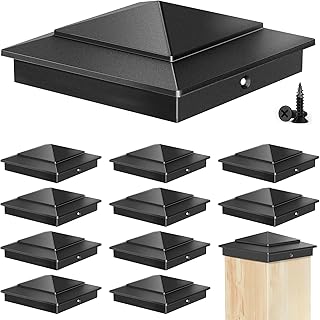 4x4 Aluminum Pyramid Post Caps for Actual 3.5" x 3.5" Wood Posts, Heavy-Duty Fence Post Caps Cover for Cedar Fence Deck Mailbox - Weatherproof, Rust-Resistant, Matte Black Finish-12 Pack