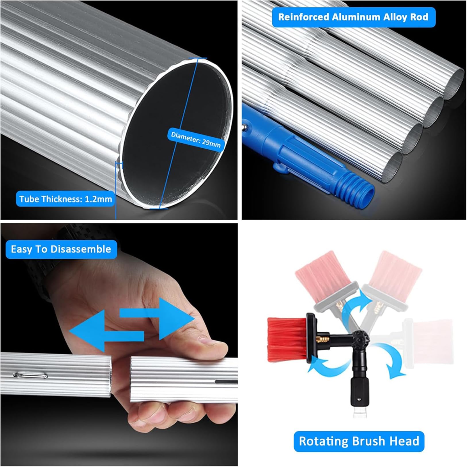 Poste de alimentación de agua con cepillo de 35 cm, kit de limpieza de paneles solares para techos altos, paredes, vehículos y barcos, perfecto para una limpieza y mantenimiento eficientes de paneles