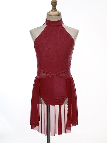 Miniatura 9 de winying Vestido de ballet lírico para niñas y niñas, sin mangas, encaje floral, leotardo contemporáneo, moderno disfraz de baile