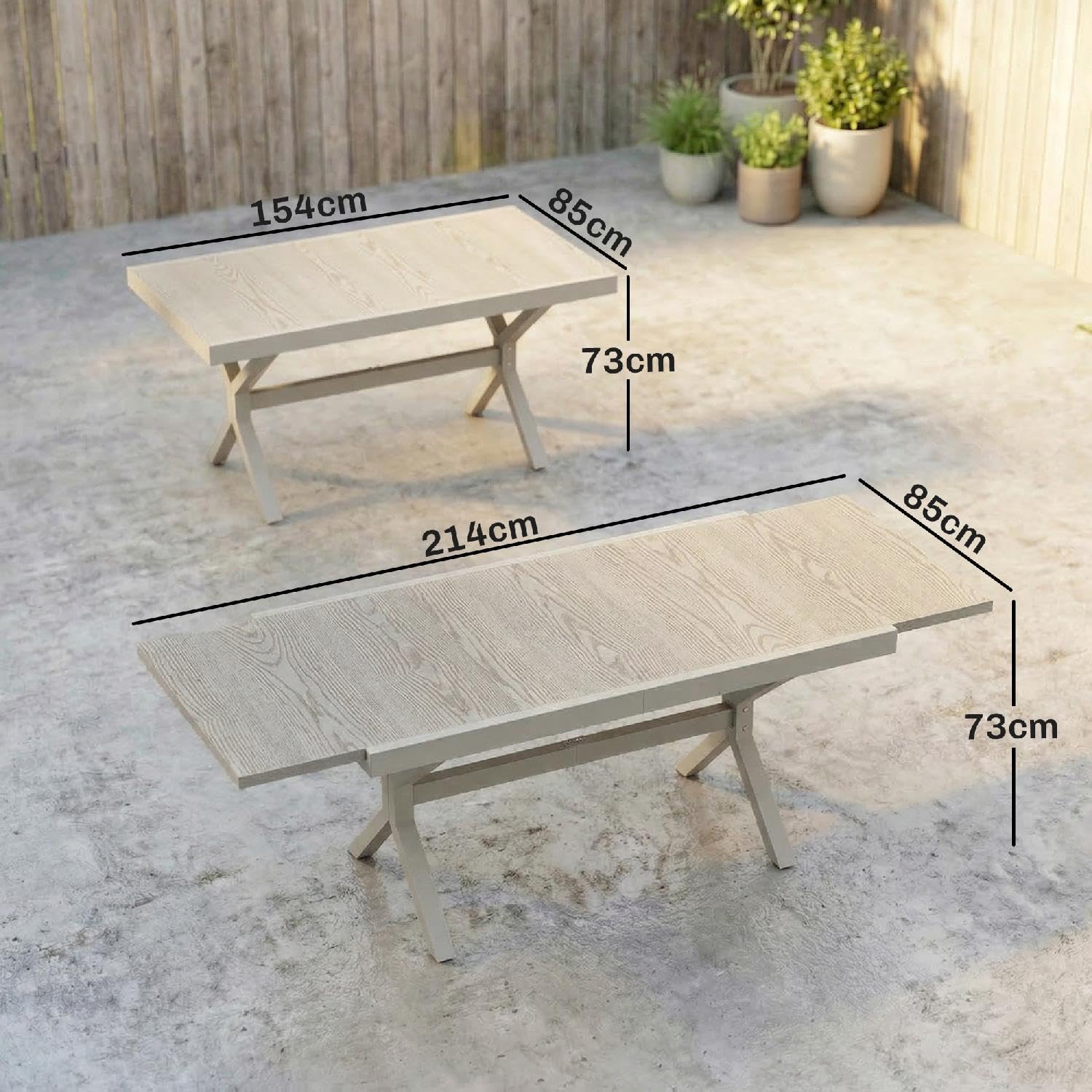 Tavolo da Esterno Giardino, Allungabile, Rettangolare, in Alluminio/Acciaio, 154-214x85x73 cm, Grigio