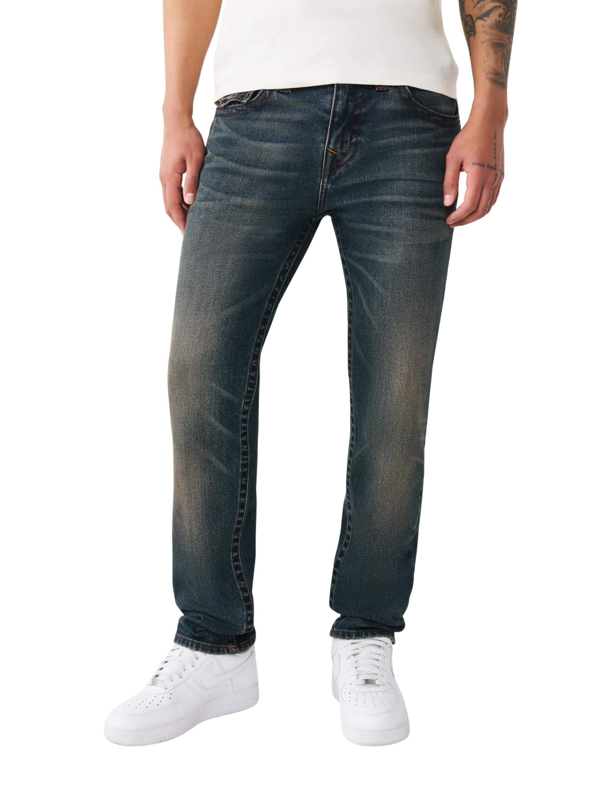 True Religion Mens Rocco Flap Single Needle Skinny Jean 32 Blue Stitching Flap Pockets Modern Skinny Fit