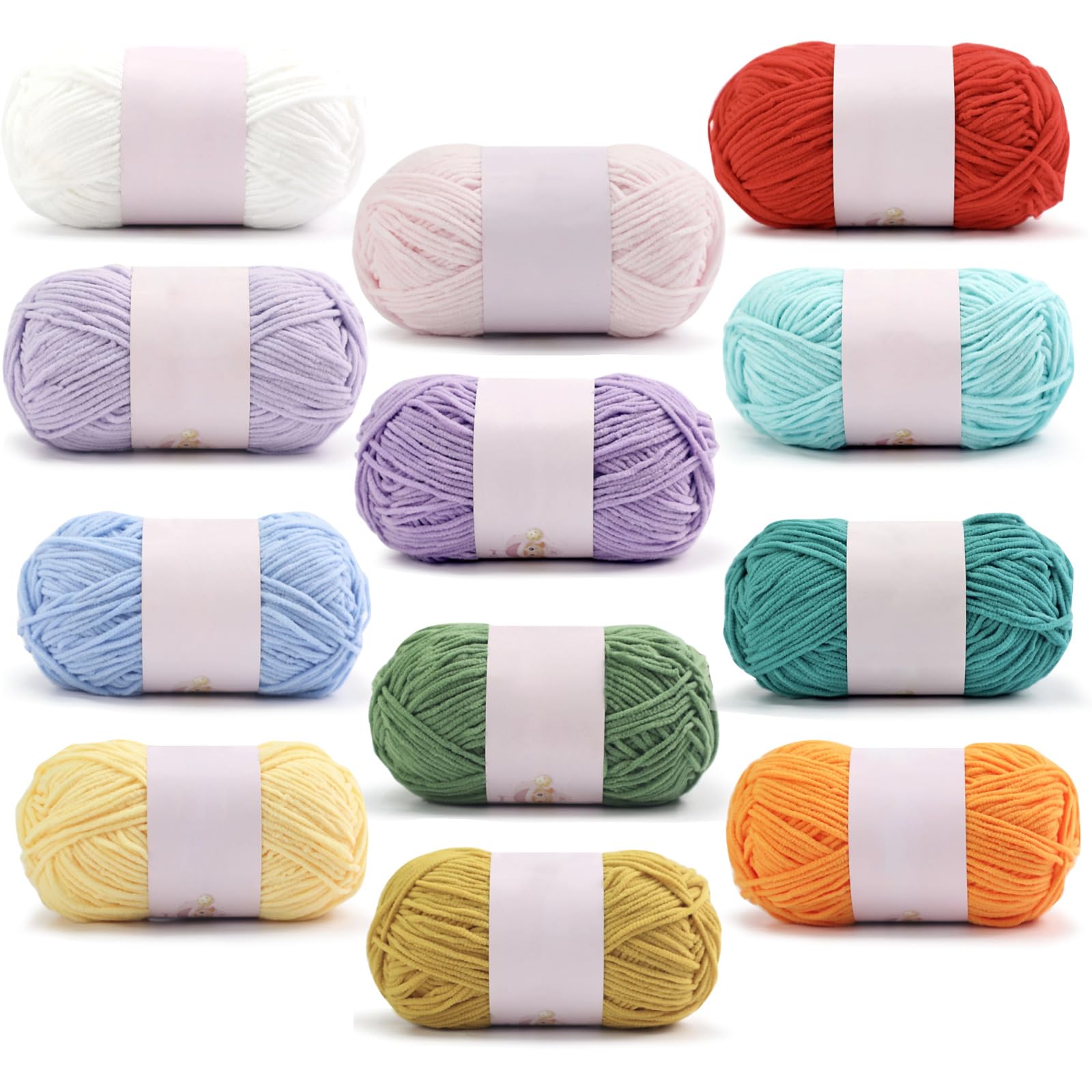 12er-Pack Chenille-Garn zum Häkeln, weiche Mischfaser, sperriges Garn, 9,9 x 5,1 x 5,1 cm, Amigurumi-Zubehör, verschiedene Farben, Häkelgarn für Bastelprojekte