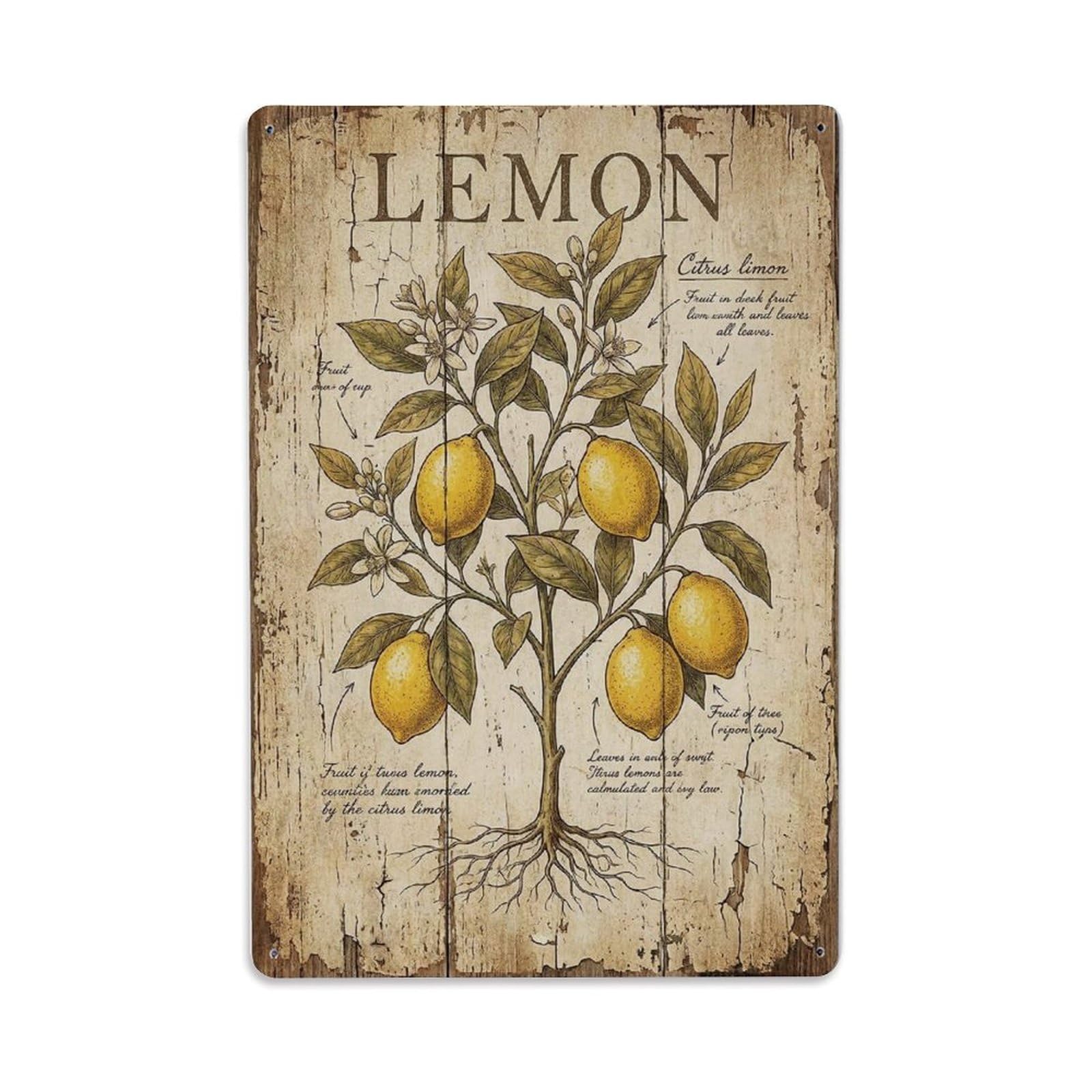 Lemon Citrus Fruit 1 Vintage Metal Tin Sign Plaque Wall Decor for Cafe, Club, Garden Metal Poster 8x12Inch