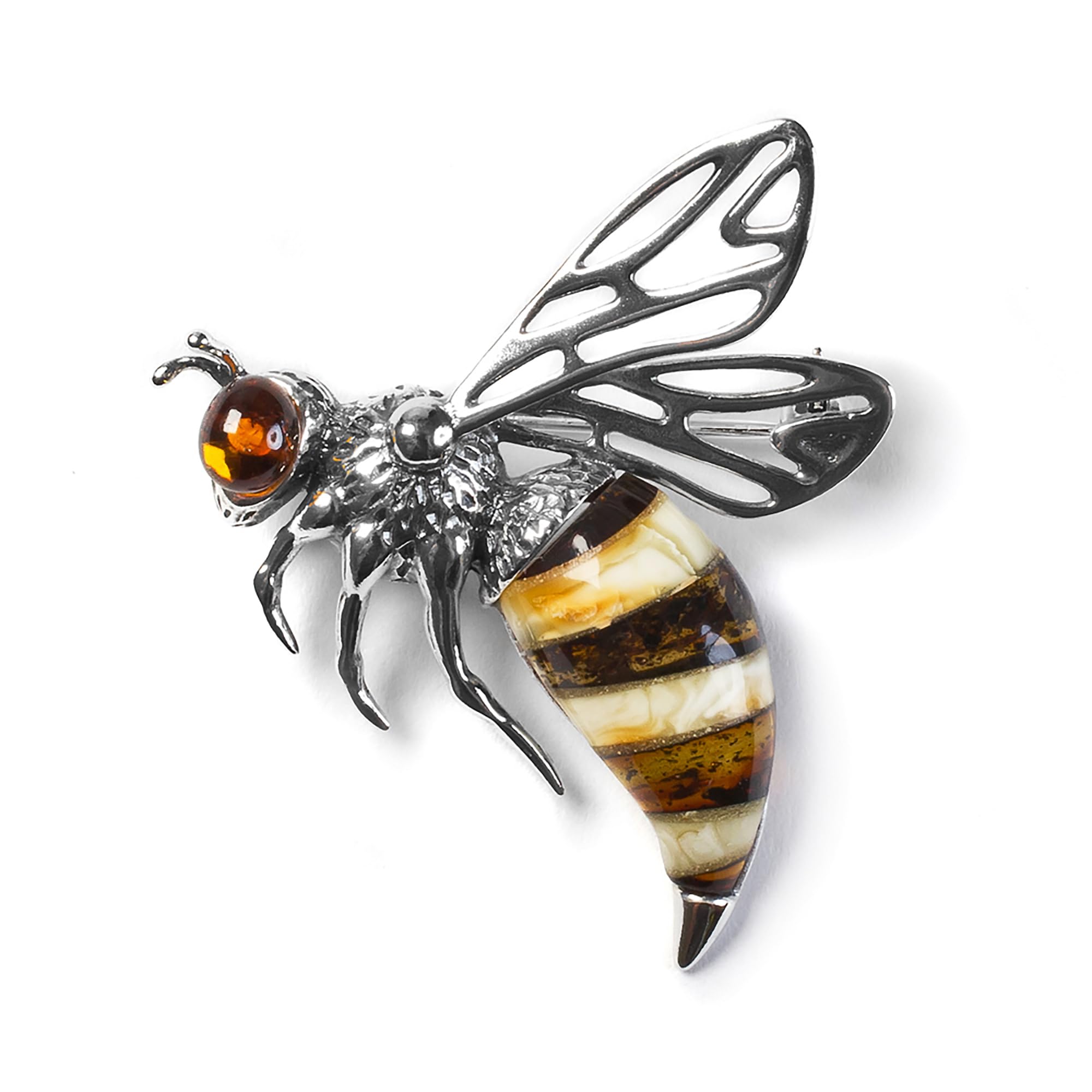 HENRYKA 925 Sterling Silver Bee Hornet Brooch | Amber Pin | Statement Brooch | Bumble-Bee Jewellery | Gifts for Nature Lover