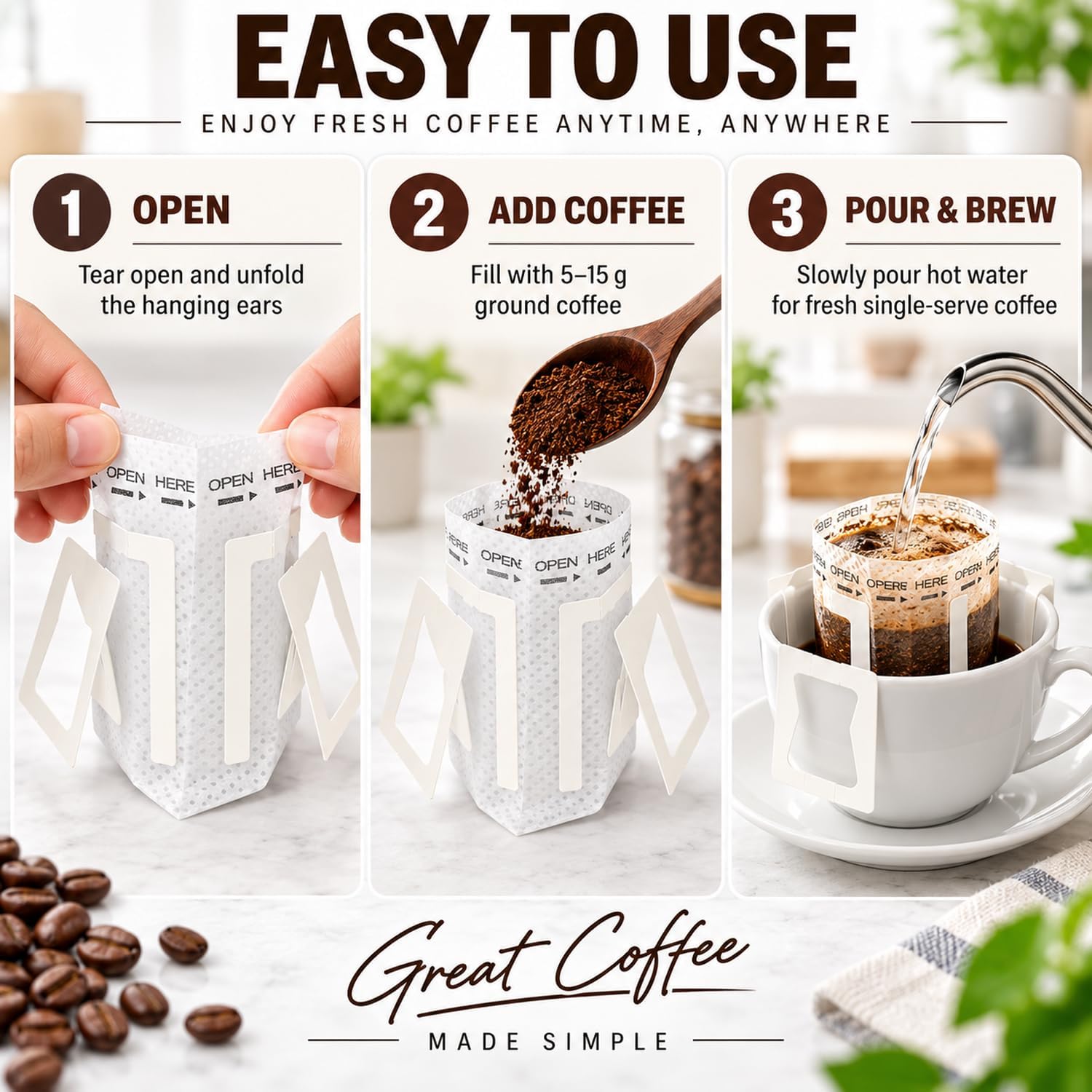 Enenes Coffee Filter Bags, 100 Pack Hanging Ear Single Serve Filters
