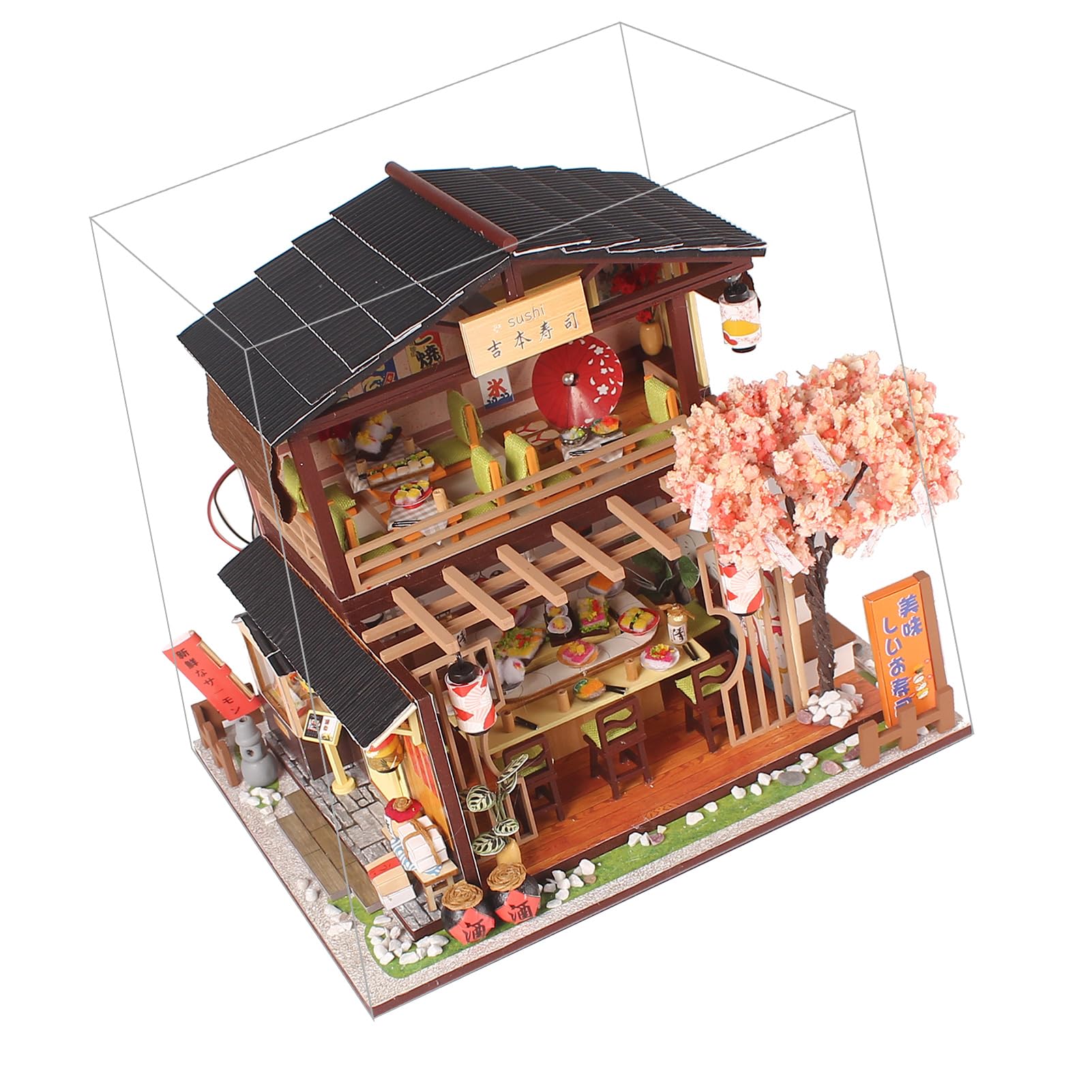 DIY Sushi Shop Model Drewniany Zestaw Japońska Miniaturowa Zabawka do Montażu z diodą LED dla i Dorosłych, Projekt Rękodzielniczy do Dekoracji Wnętrz i Prezentów