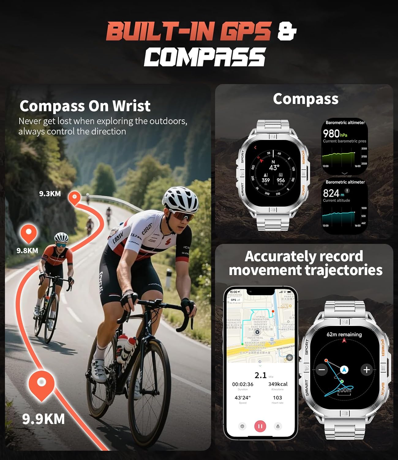 SUNKTA DM6-G Smart Watch displaying time and activity data