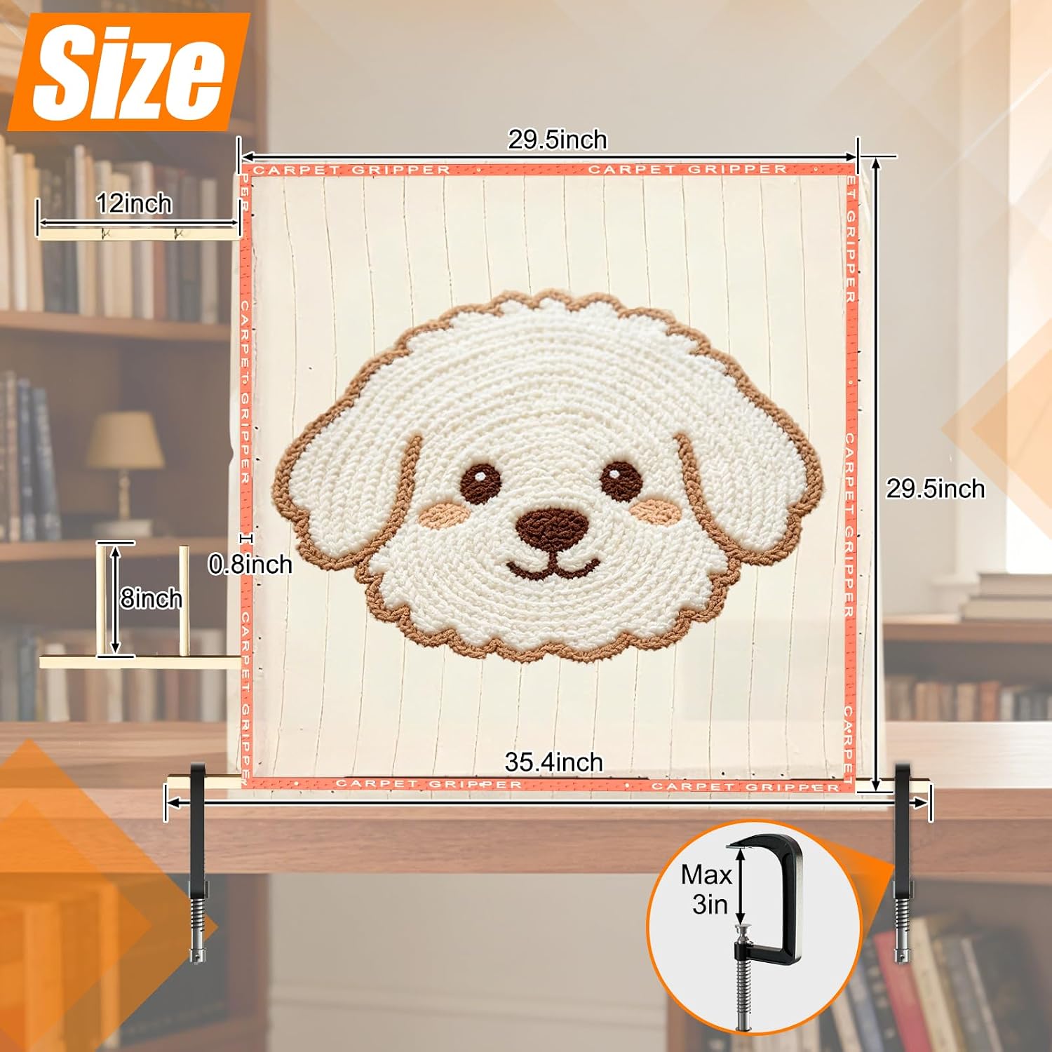 Tabletop Rug Tufting Frame Wooden, 29.5" x 29.5" Small Tufting Frame Kit with Tufting Cloth & Carpet Tack Strips for DIY Rug Making Rug Crafters Beginners
