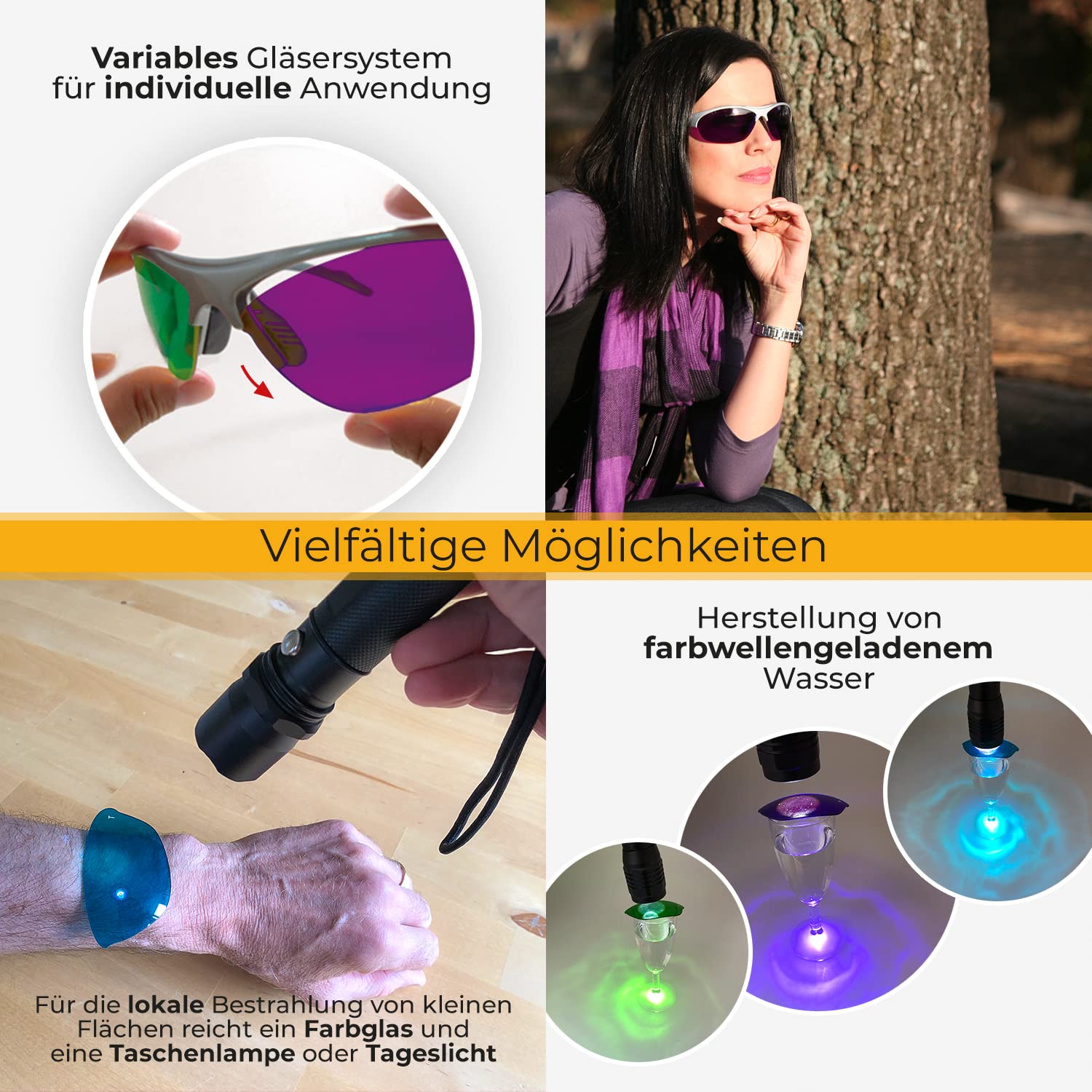 PRiSMA SpektroChrom Farbbrille GELB (Y) Heiterkeit & Nervenstärke, Brille mit Farbfilter zur Farbtherapie