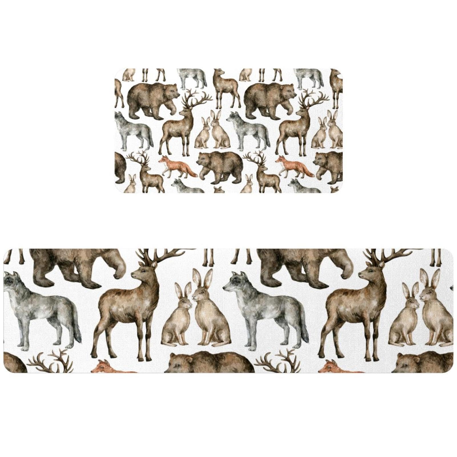 Tapis de cuisine pour couloir et buanderie décor animaux de la forêt