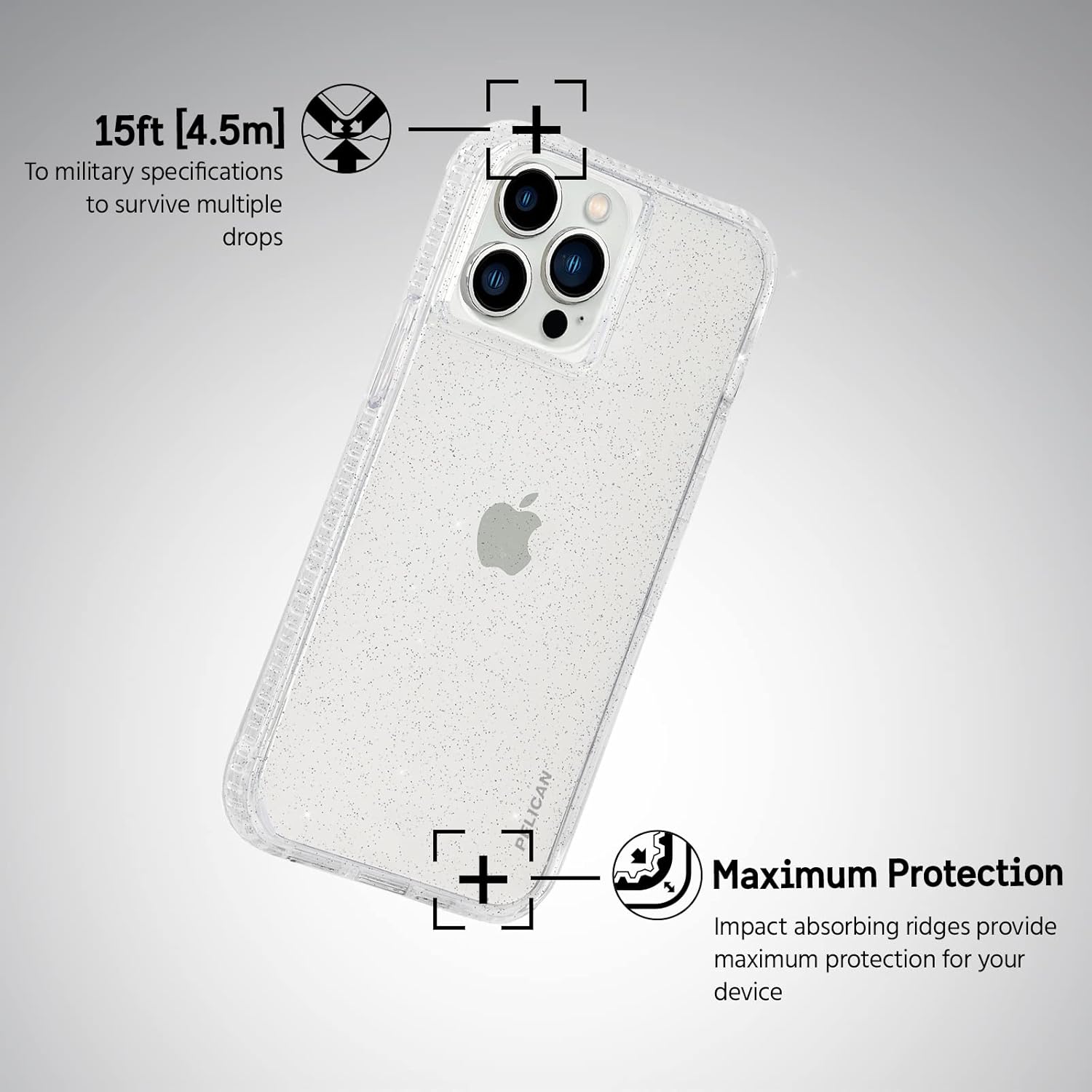Pelican Ranger Series - iPhone 13 Case [15ft MIL-Grade Drop Protection] [Wireless Charging Compatible] Shockproof and Cute Bling Glitter Phone Case Cover for iPhone 13 6.1" with Anti Scratch - Sparkle