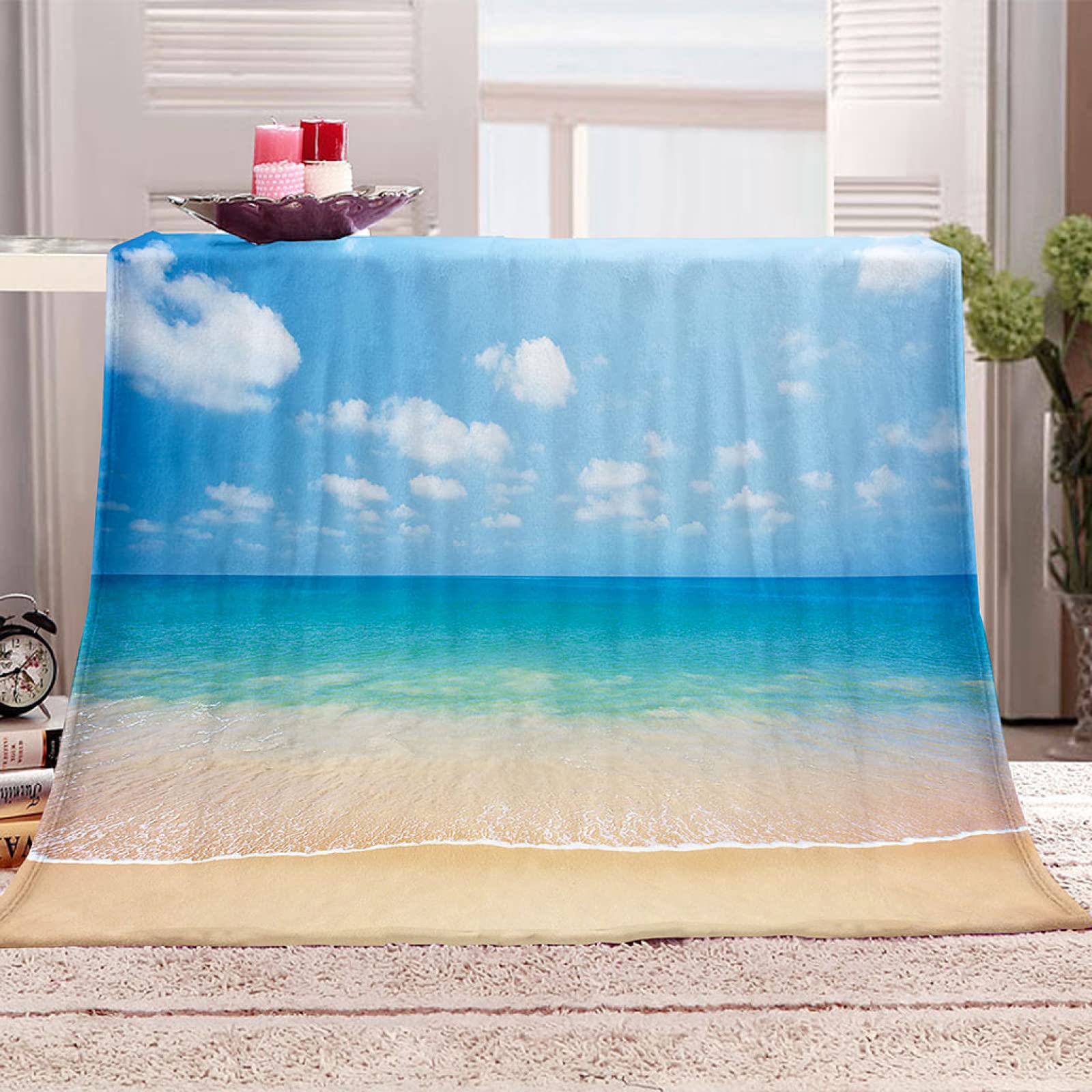 Couverture en flanelle plage 140x200cm plaid polaire paysage 3D