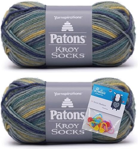 Miniatura 6 de Patons Kroy Socks - Paquete de 2 hilos con marcadores de puntada Bella's Crafts (gris Gentry Grey)