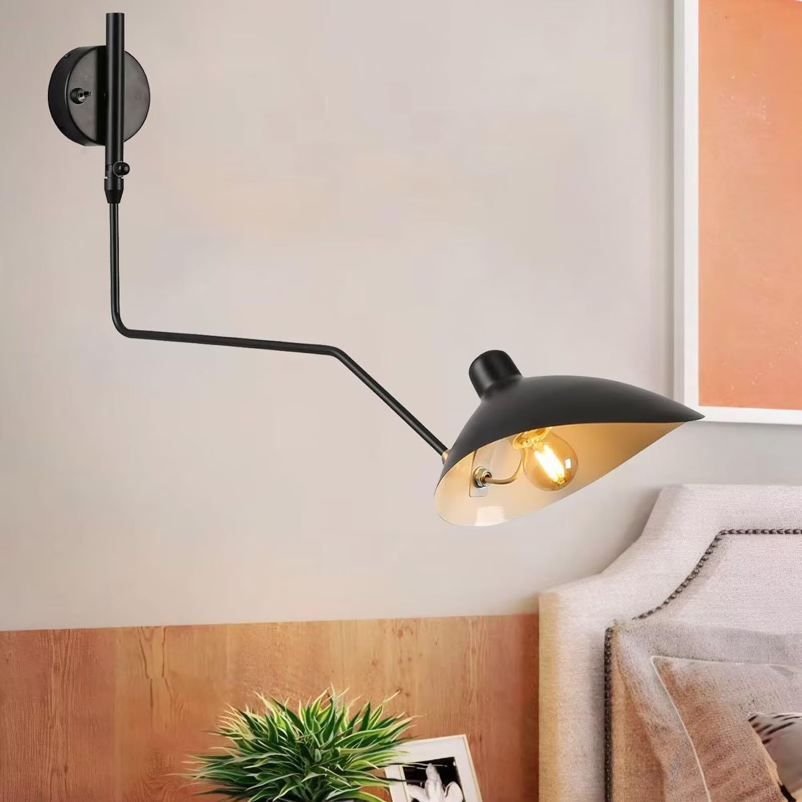 DESHOME Wall Light with Swivel Arm Hardwire Black 65cm Industrial Vintage Wall Lamp Indoor Long Wall Light Adjustable Arm, for Living Room, Bedside, Study, Children Room, E27 3000K