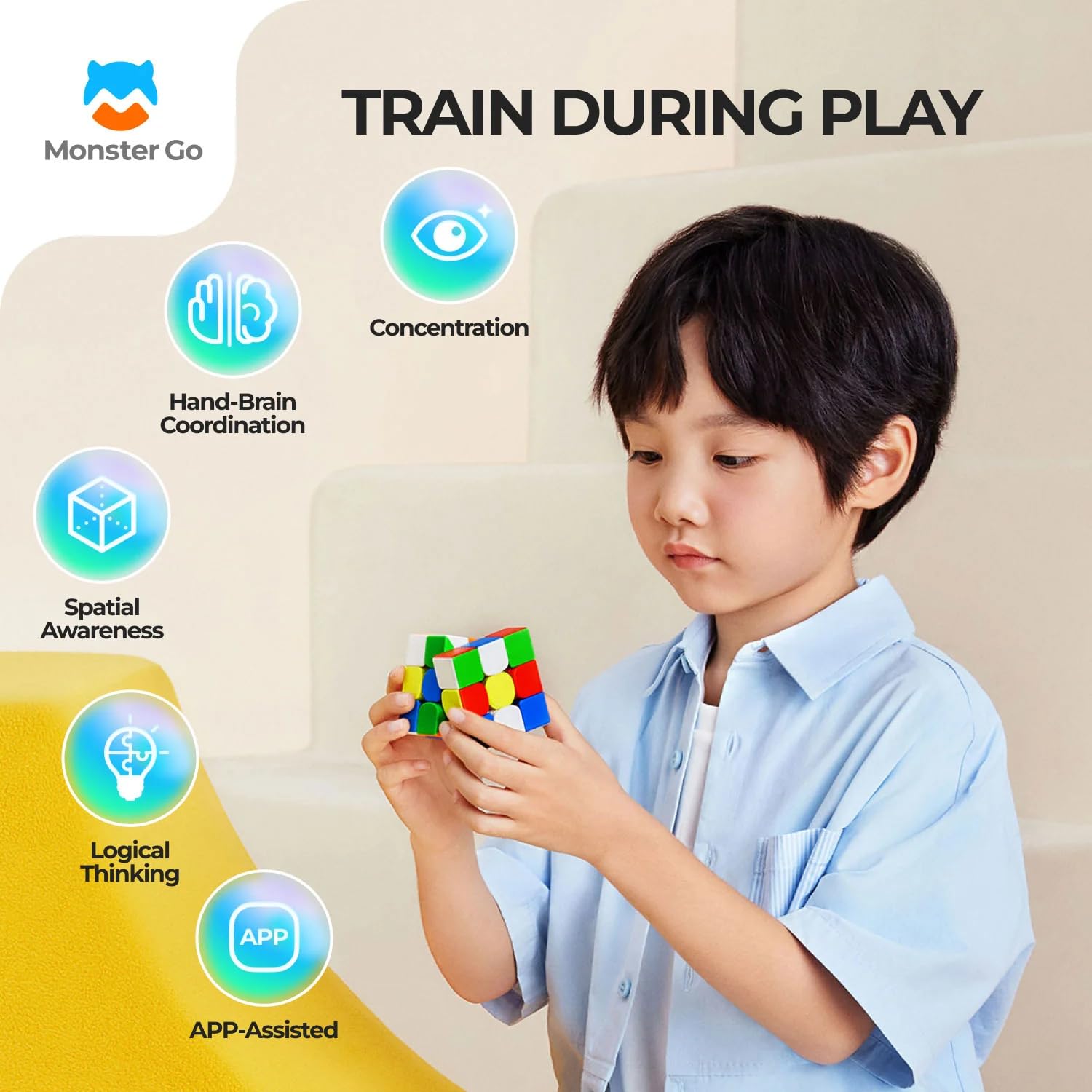 Cubelelo GAN Monster Go (v3) Magnetischer 3x3 Speedcube | Wabendesign für butterweiches & stabiles Drehen, einstellbare Spannung, Eckenschneiden | Ideales Puzzle-Spielzeug für Anfänger, Jungen