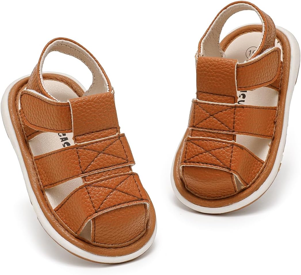 Baby Boys Girls Summer Lightweight Soft Sole Closed-Toe Outdoor Leather Athletic Sandals