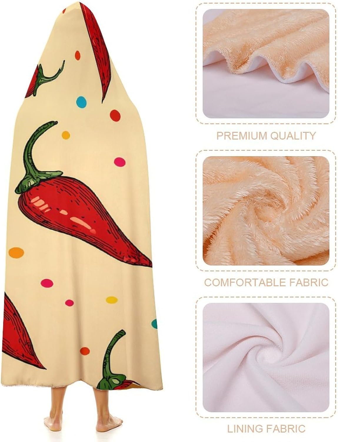 Hot Chili Peppers Dotted Wearable Blanket Oversized Throw Cape | Cozy Hooded Blanket Gifts for Women Men