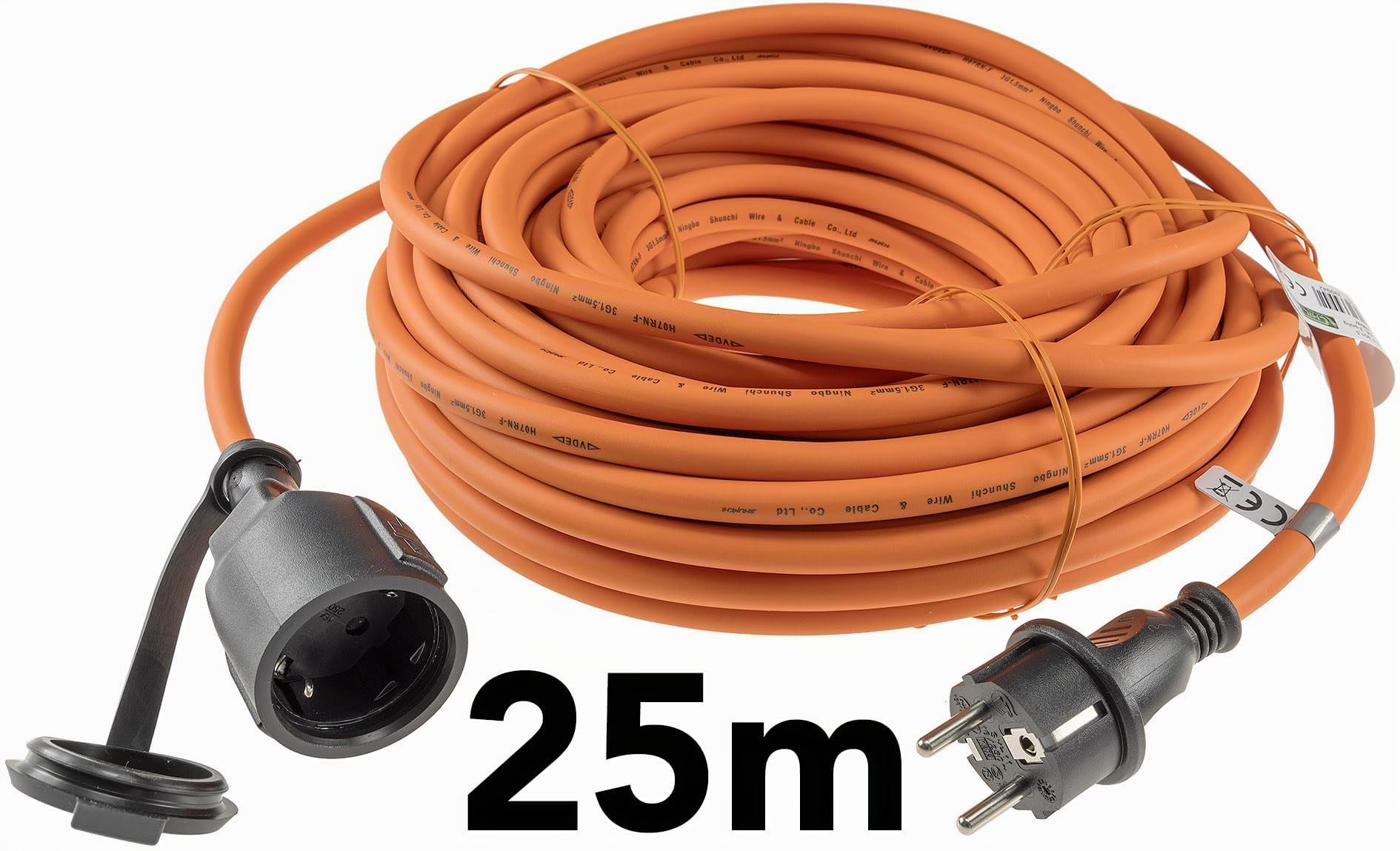 ChiliTec Verlängerungskabel 25m Gummikabel H07RN-F 3G1,5 | mit Schutzkappe, für Aussen Innen, IP44 Schutzkontakt, für Baustelle Garten Rasenmäher