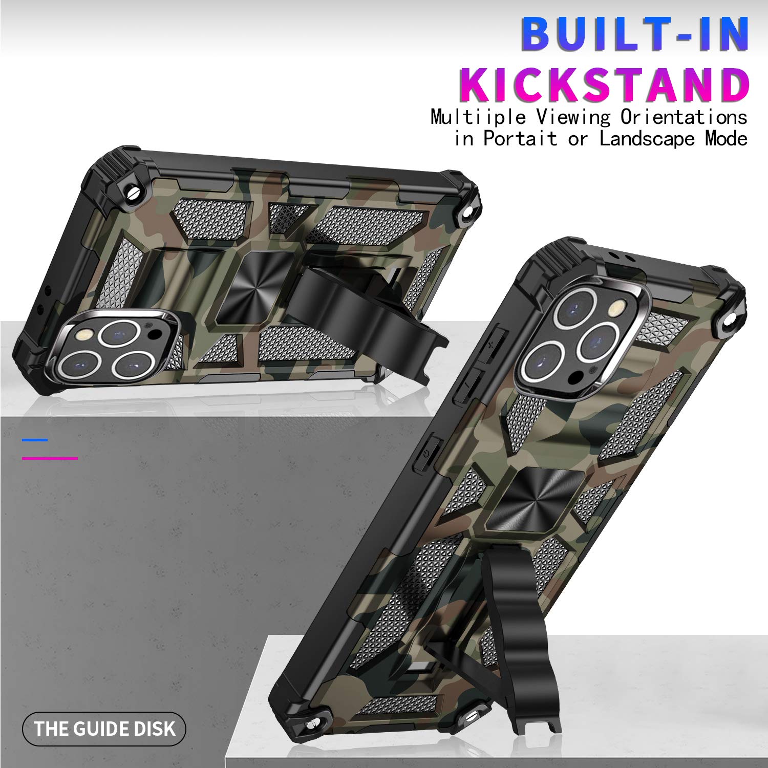 Xinyunew Cover Militare Per IPhone 13 Pro Max - 3 Strati Antiurto, Supporto Regolabile E Fibbia Cintura - Army Green