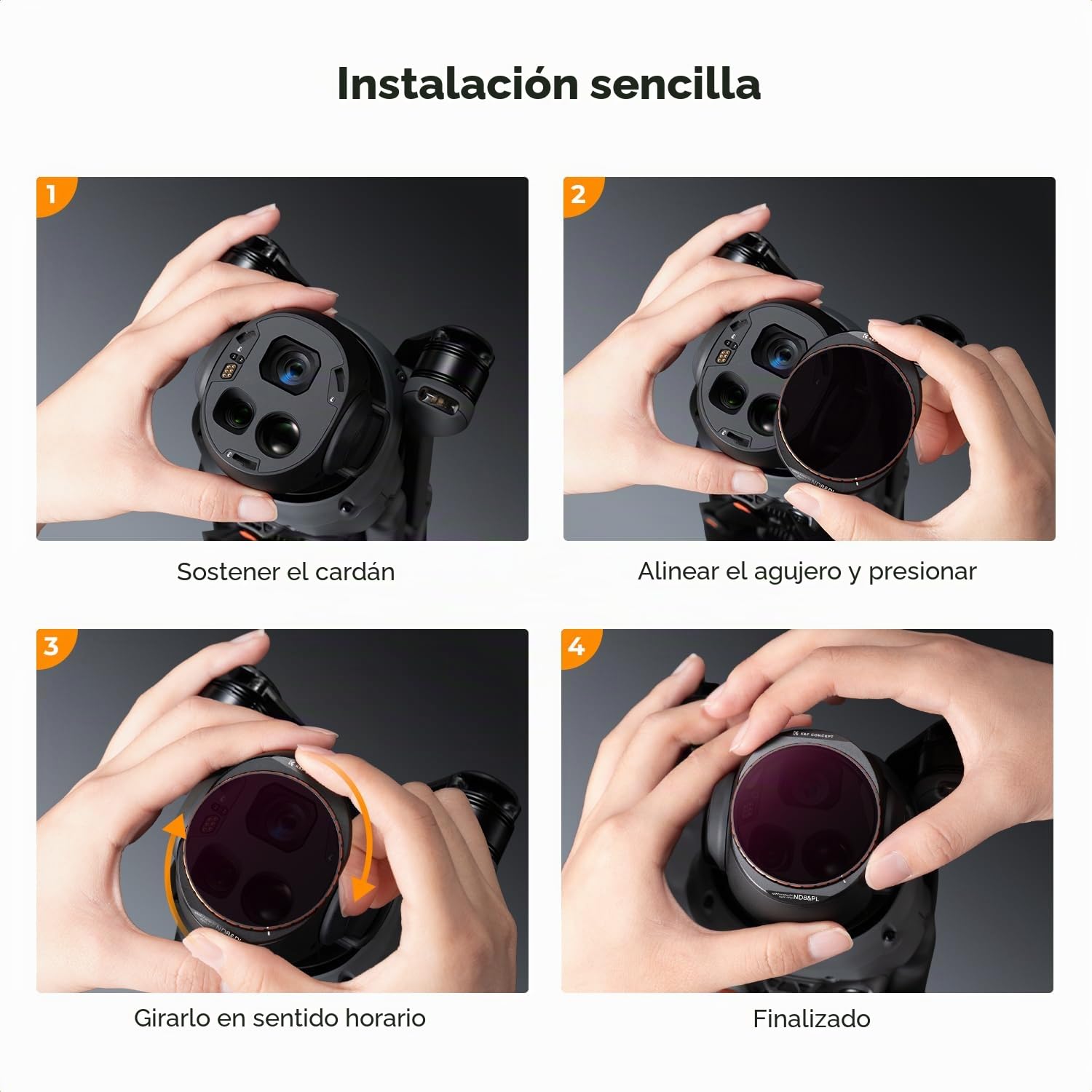 K&F CONCEPT Paquete de 4 Filtros ND/PL compatibles con dji Mavic 4 Pro, ND8/PL ND16/PL ND32/PL ND64/PL, Polarizador de Densidad Neutra Vidrio HD Multicapa Accesorios para Dron, Sin Tinte y Reflejos