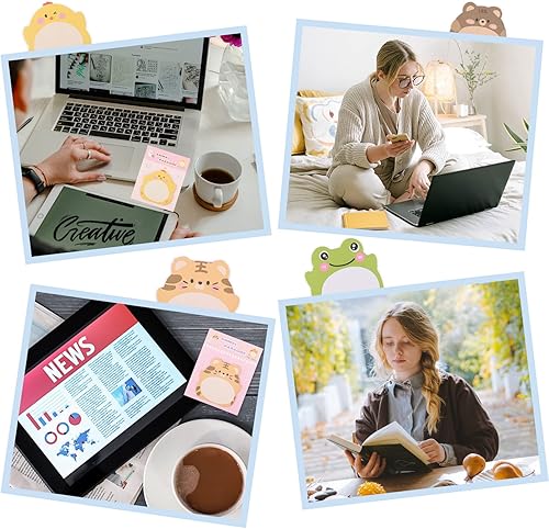 Miniatura 7 de cobee - Notas adhesivas de animales lindos, paquete de 8 notas autoadhesivas de animales Kawaii, banderas de dibujos animados, formas lindas, bloc