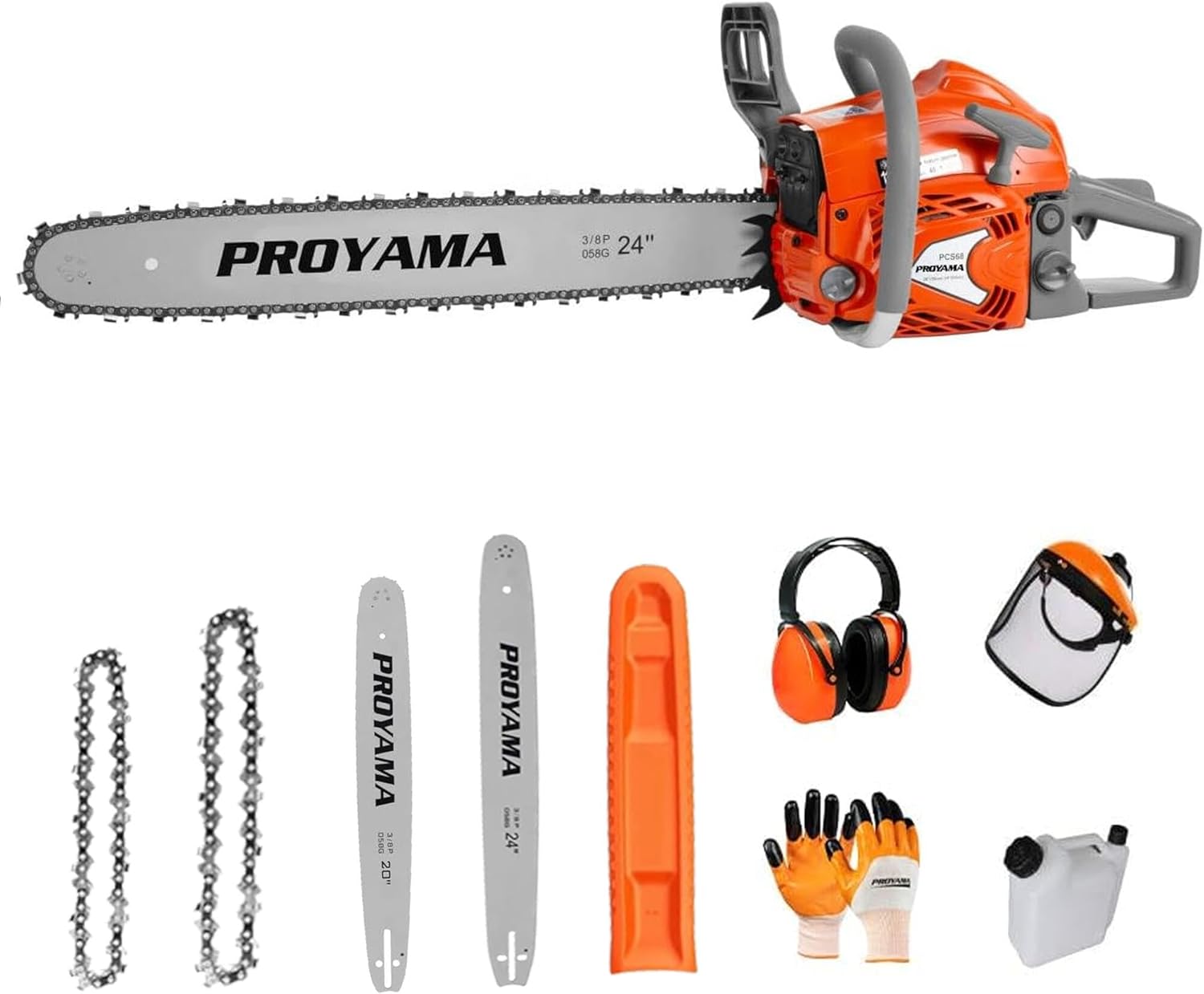 PROYAMA PCS68 Gas Powered Chainsaw, 68CC 2 - Cycle Powerful Chain Saw, 20 Inch 24 Inch Guide Bar, Outdoor Cordless Chainsaw, Gasoline Wood Cutting Machine for Cutting Forest Wood Garden Trimming Tools
