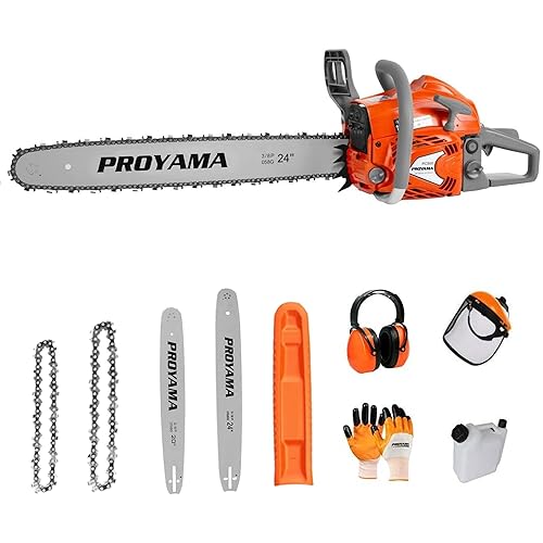 PROYAMA PCS68 Gas Powered Chainsaw, 68CC 2 - Cycle Powerful Chain Saw, 20 Inch 24 Inch Guide Bar, Outdoor Cordless Chainsaw, Gasoline Wood Cutting Machine for Cutting Forest Wood Garden Trimming Tools