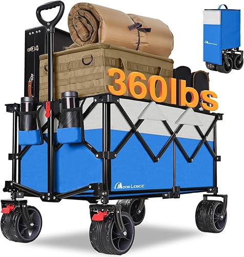 Miniatura 1 de Moon Lence Carro de mano plegable para exteriores, resistente, plegable, portátil, con ruedas de playa todo terreno, mango ajustable y soportes para