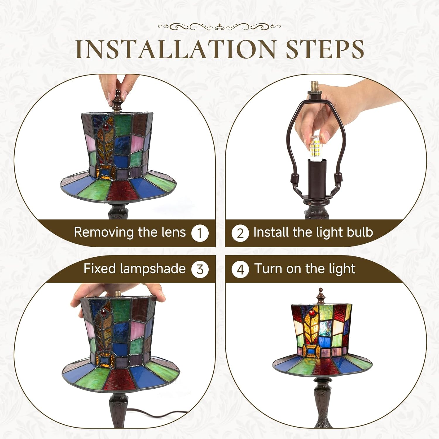 YODIMUST-MFM101 7-inch Tiffany-Style Table Lamp, Stained Glass Lamp, Magic Hat Series Retro Creative Lamp, Whimsical Lamp Suitable for Decorating Bars, Living Rooms, Bedroom