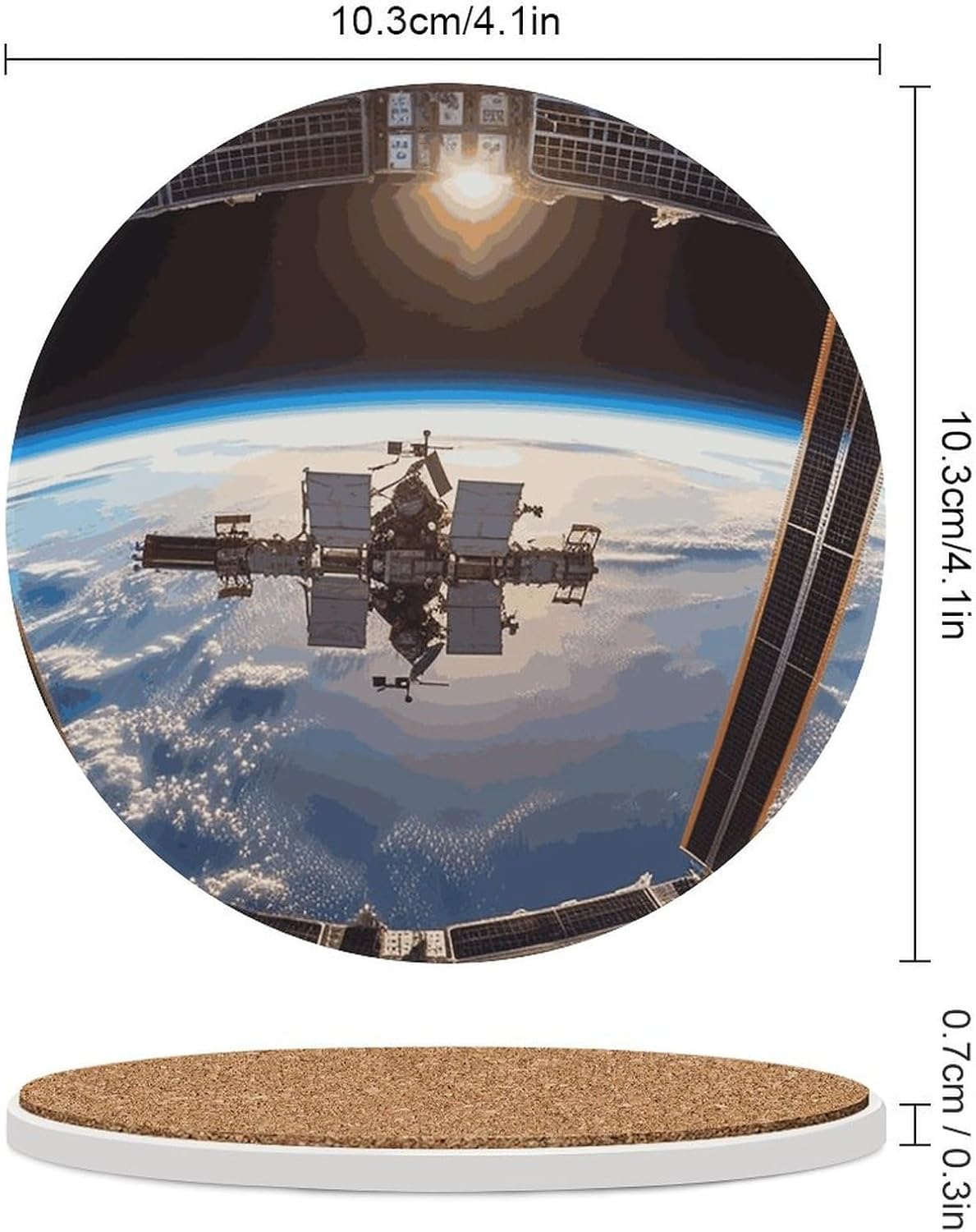 International Space Station Picture Coasters for Drinks Absorbing Round Ceramic Stone Coaster with Cork Base Coffee Cup Beverage Table Cup Mat Modern Style Bar Coaster Set for Home Decor