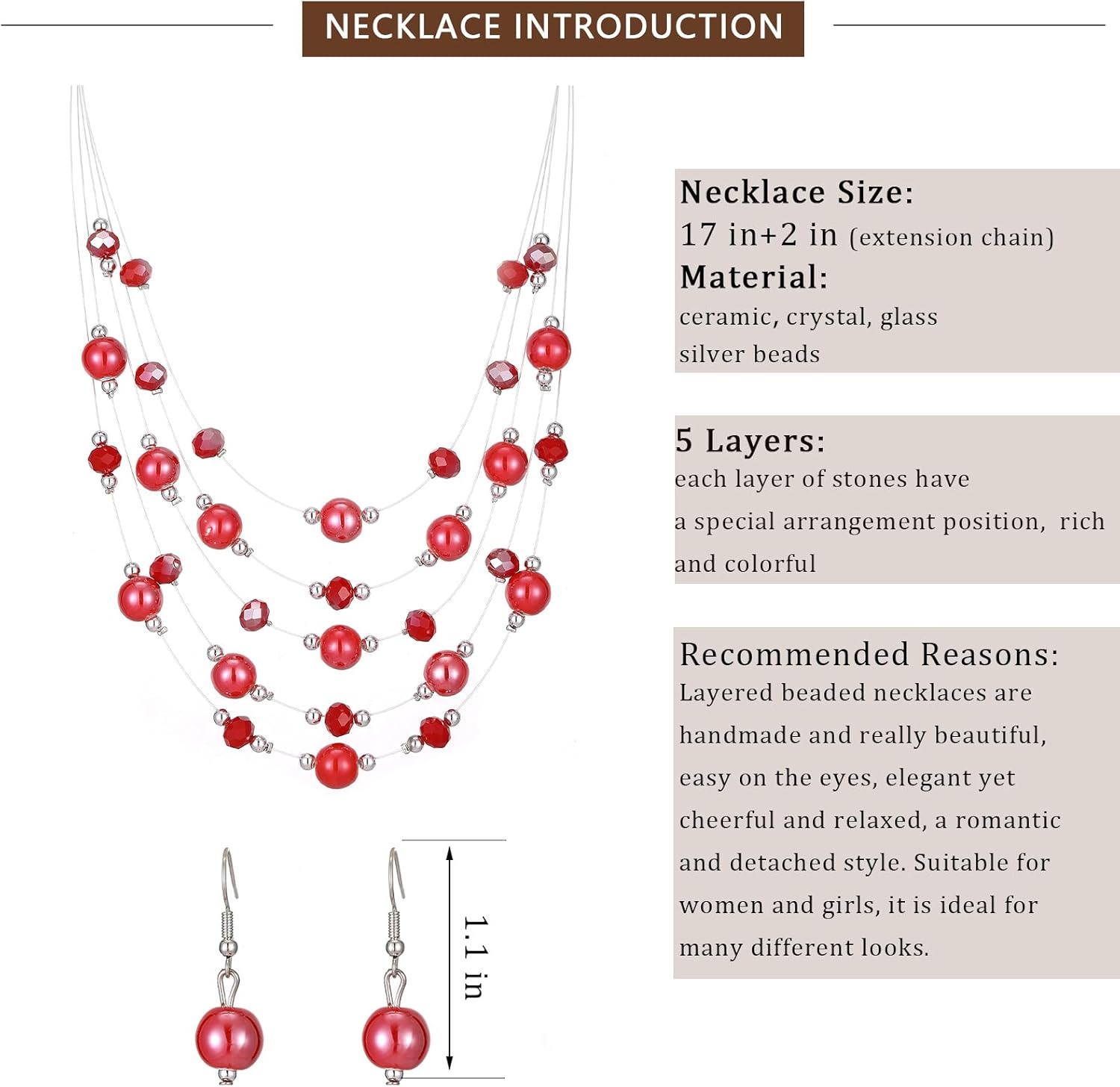 Crystal Beaded Statement Necklace for Women Boho Colorful Multi-Strand Necklace and Earring Sets for Women Fashion Jewelry Gifts for Mom - Image 6