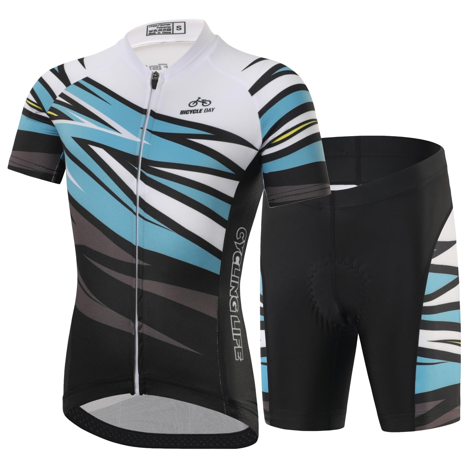 Maillot de ciclismo para niños y niñas, de secado rápido, camiseta de manga corta y pantalón corto con acolchado 3D para el asiento, transpirable, ropa de ciclismo