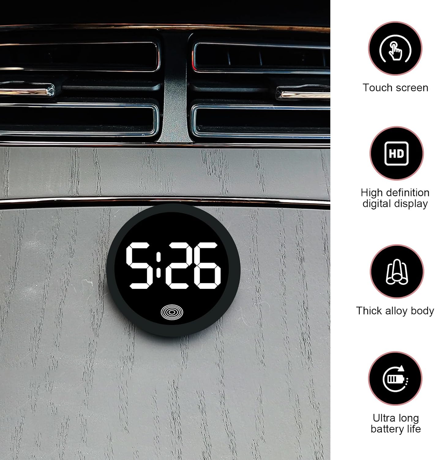 1 PC Mini LED Digital Clock, Self-Adhesive Digital Dashboard Display Clock, Luminous LED Time Touch Watch, Universal for Most Cars, Trucks, SUVs (White)