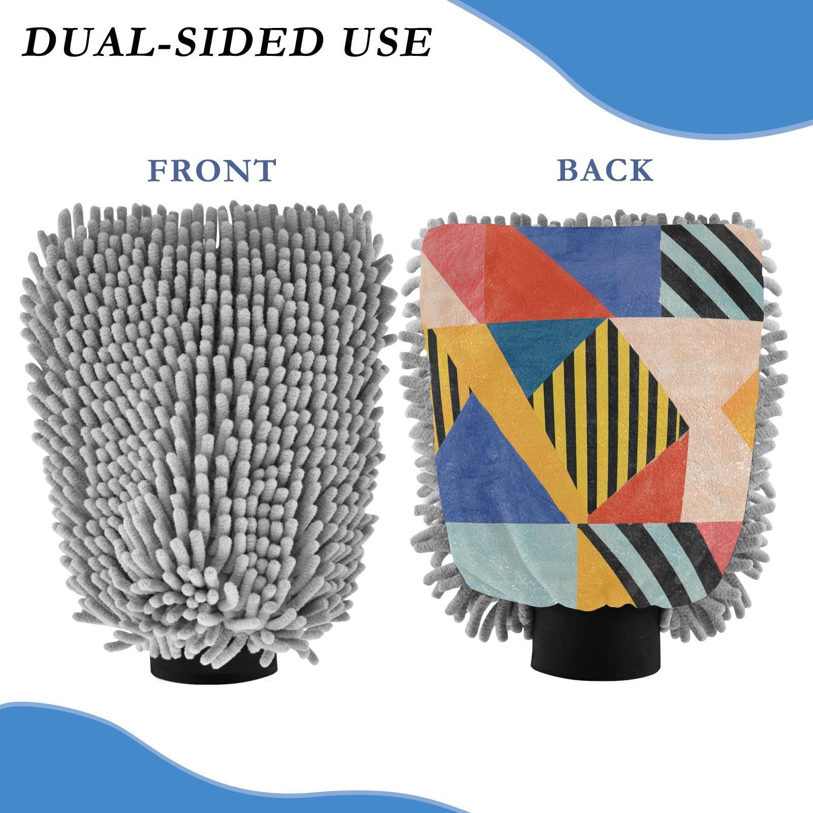 Colored Triangles and Striped Minimalism Car Wash Mit Scratch Free Wash Gloves for Cars Sponges for Car Washing