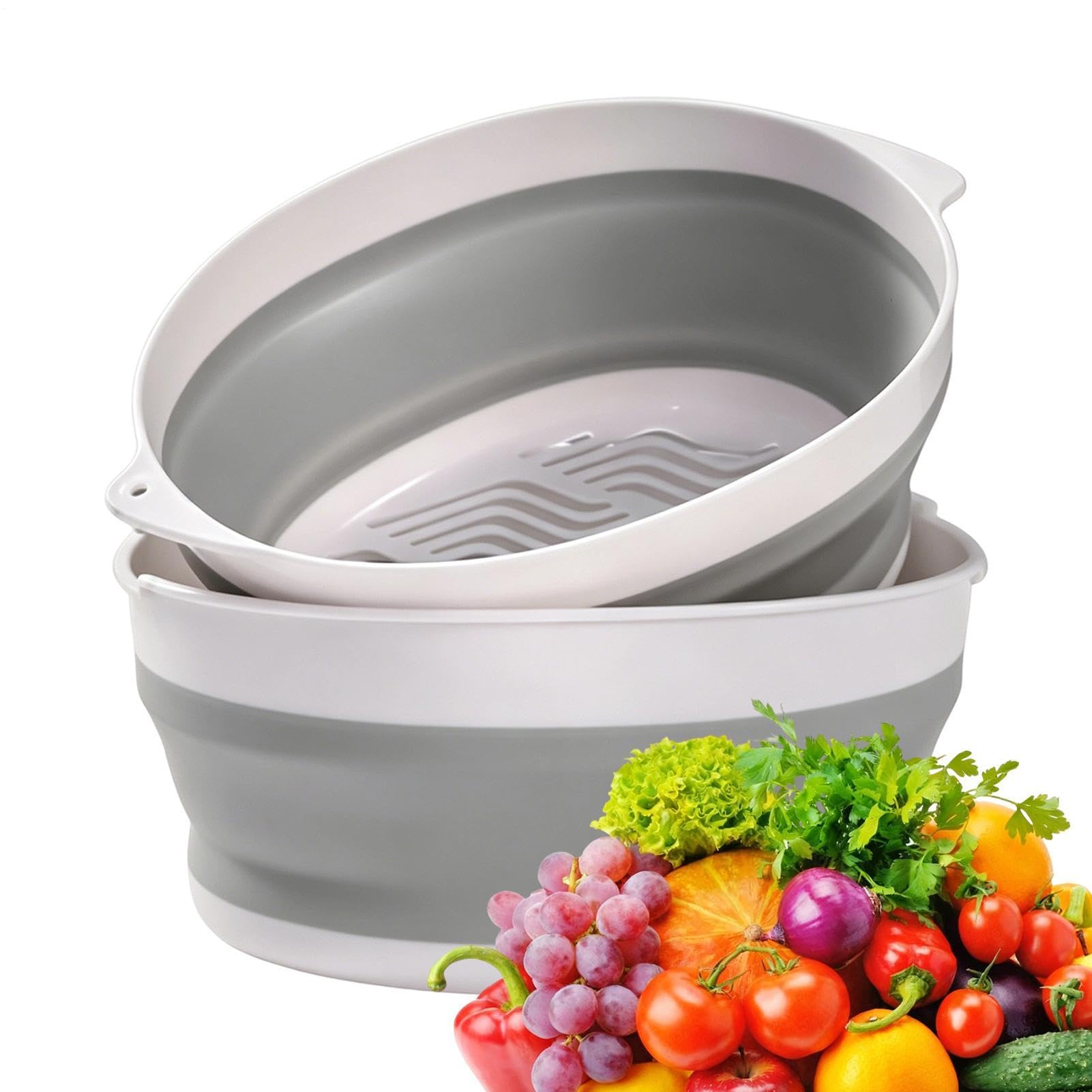 Récipient passoire à légumes double couche et passoires pliantes gain de place