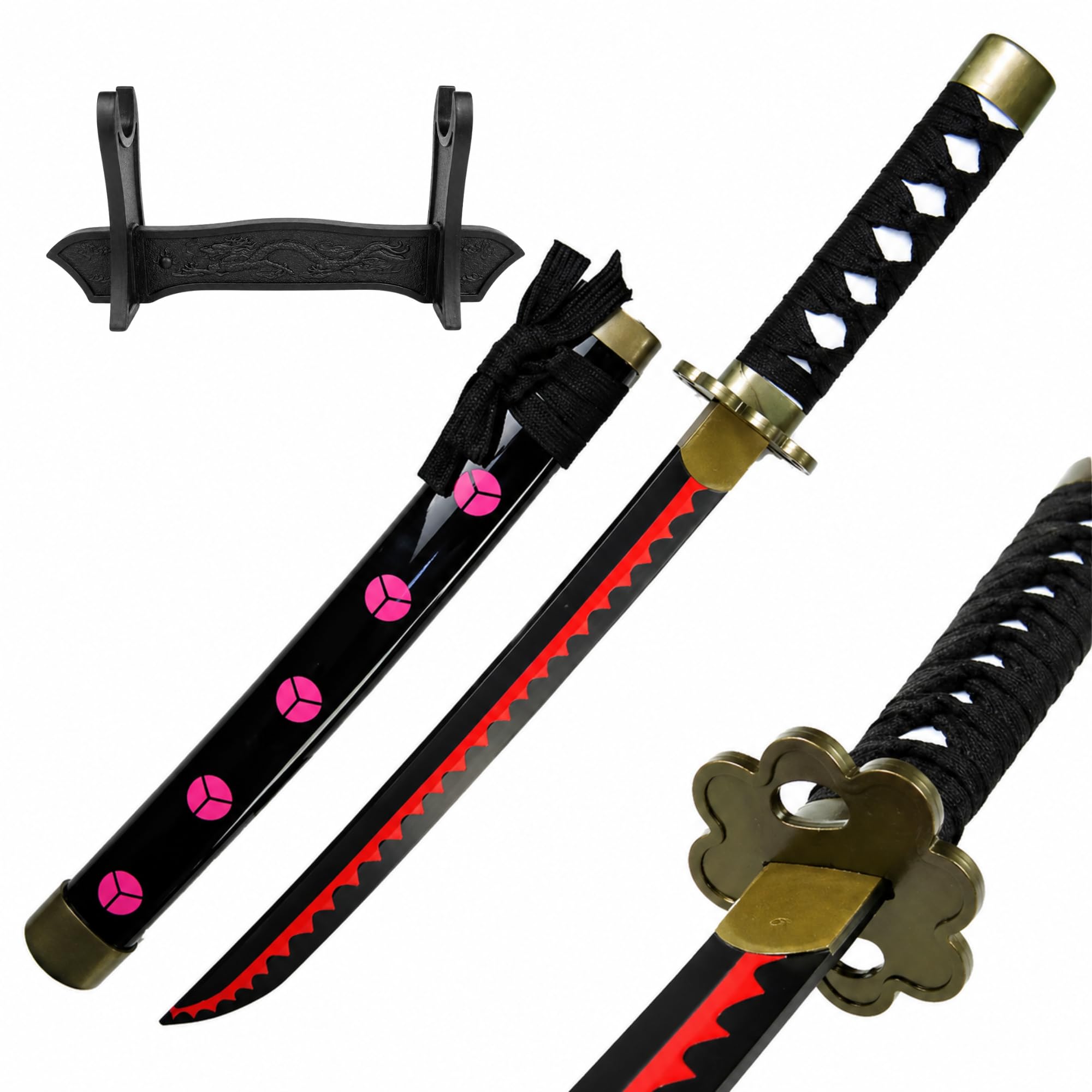 EXCELCHOICE One Piece Zoro Katana Sword 42cm Bamboo Wood Shusui Katana Roronoa Zoro Shusui Wano (Stand Included) Perfect for Anime Gift, Cosplay, Decoration, Display