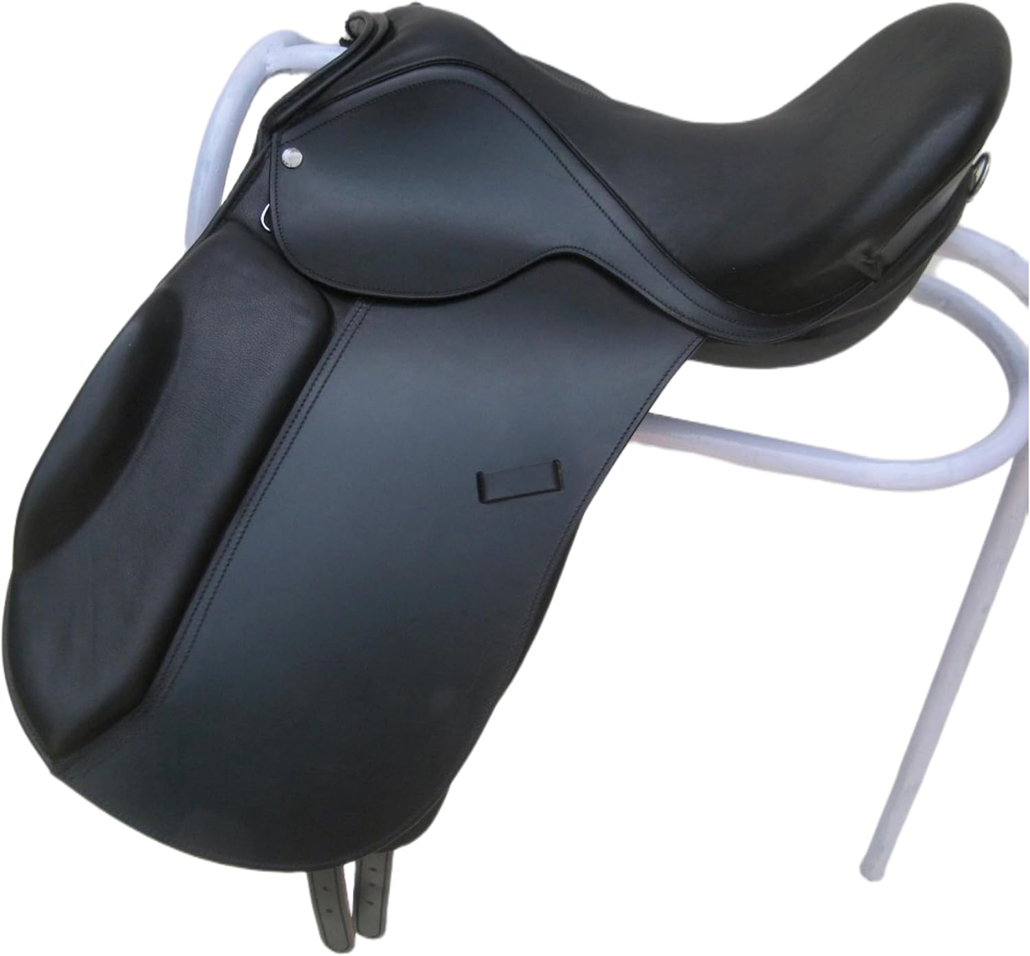 AHS us Treeless Leather Dressage Saddle with Velcro Panels and Knee Blocks Leather Padded Seat Detachable Panels Flexible Horse Saddle with Iron Stirrup