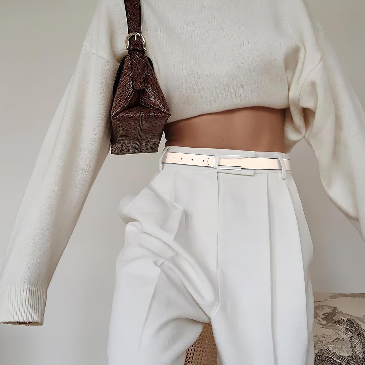 SUOSDEY Women Skinny Leather Belts for Dress Jeans Belt for Women with Gold Buckle，Width 0.9" - Image 2