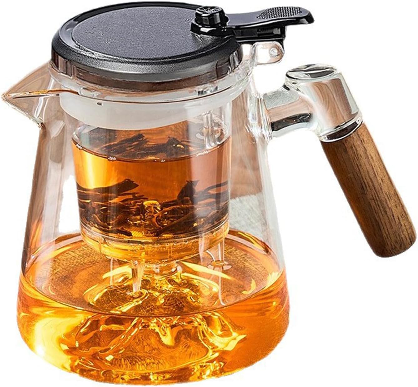 Glass Teapot Tea Maker, One Touch Tea pot and Removable Strainer for Loose Tea, Clear Smart Tea Pot for Tea Lover Gifts 850ML/28.74 oz