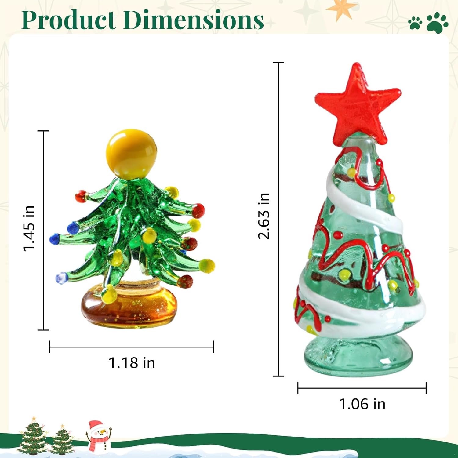 6-Piece Miniature Glass Christmas Trees with Stars, Handcrafted Holiday Figurines, 2.6 to 3 Inches for Office, Car, and Home Decor